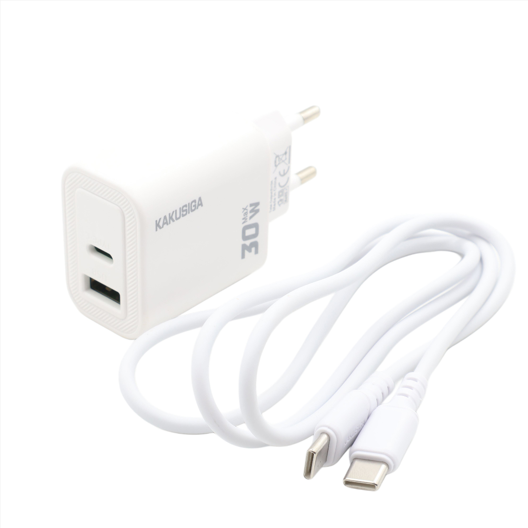 Încărcător cu cablu Kakusuga KSC-2214, alb, TYPE-C to TYPE-C 30W, QC 3.0