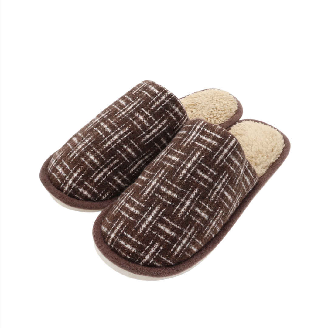 Papuci de cameră bărbați M26-437, textil, talpa cauciuc, multicolor, marimea 40-41 / 44-45 - Maro