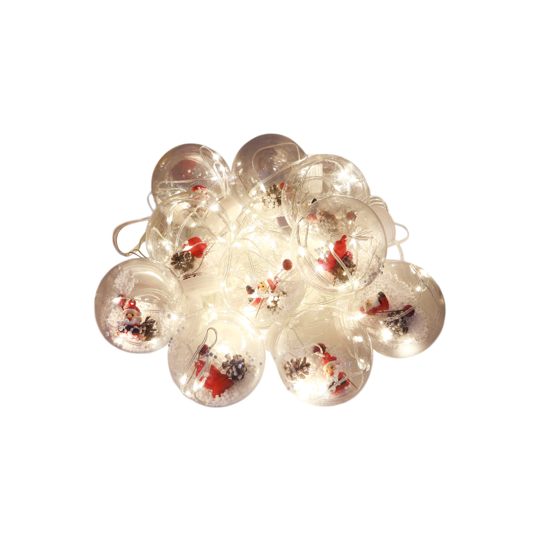 Ghirlandă 10 globuri, transparenta, lumina calda, 3M