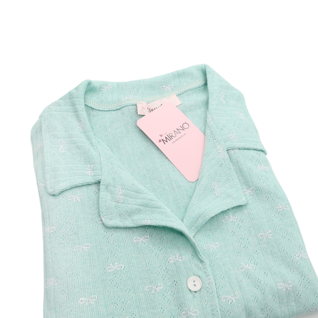 Pijama pentru dame Mirano, maiou cu pantaloni, 1706, mint cu fundițe, M-L-XL - thumbs image 2