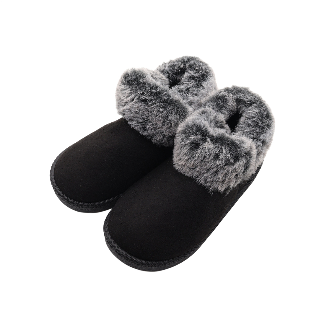 Papuci pentru copii M26-465, cu blănță, textil Nubuc, talpa PVC, multicolor, marimea 31 - 36 - Negru