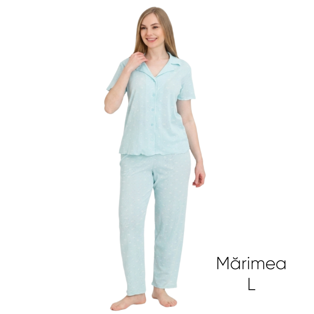 Pijama pentru dame Mirano, maiou cu pantaloni, 1706, mint cu fundițe, M-L-XL - thumbs image 1