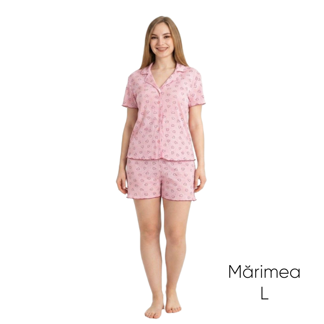 Pijama pentru dame Mirano, maiou cu șorți, 1811, roz inimioare, M-L-XL - thumbs image 1