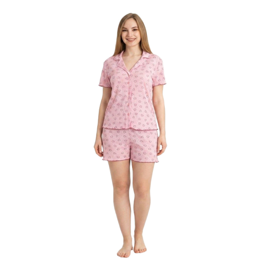 Pijama pentru dame Mirano, maiou cu șorți, 1811, roz inimioare, M-L-XL