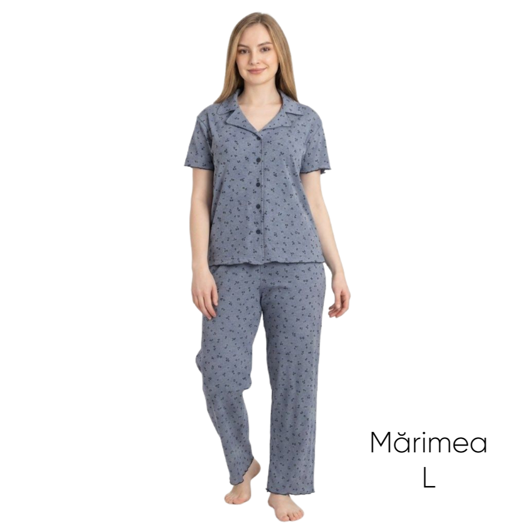 Pijama pentru dame Mirano, maiou cu pantaloni, 1714, gri cu flori, M-L-XL - thumbs image 1