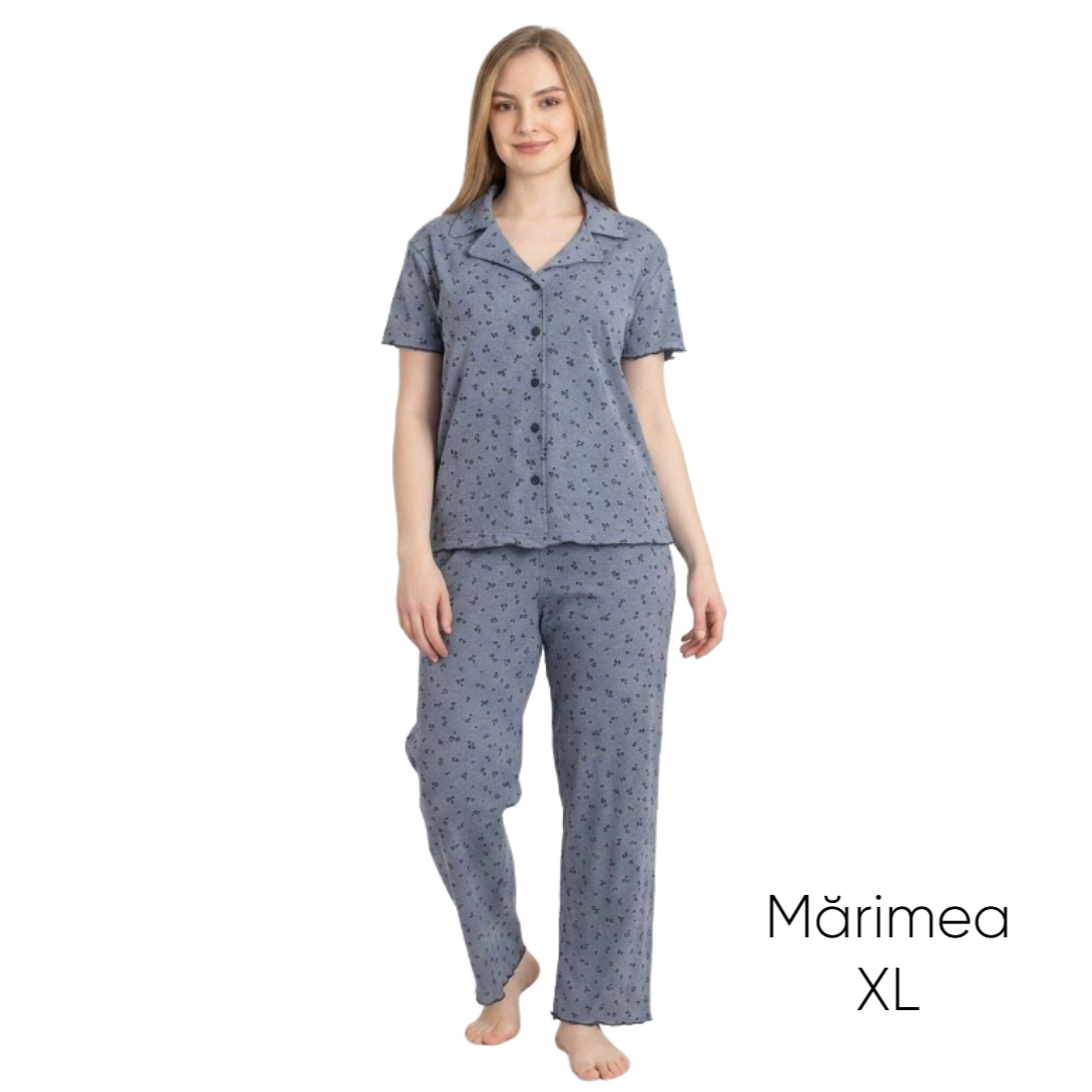Pijama pentru dame Mirano, maiou cu pantaloni, 1714, gri cu flori, M-L-XL - XL
