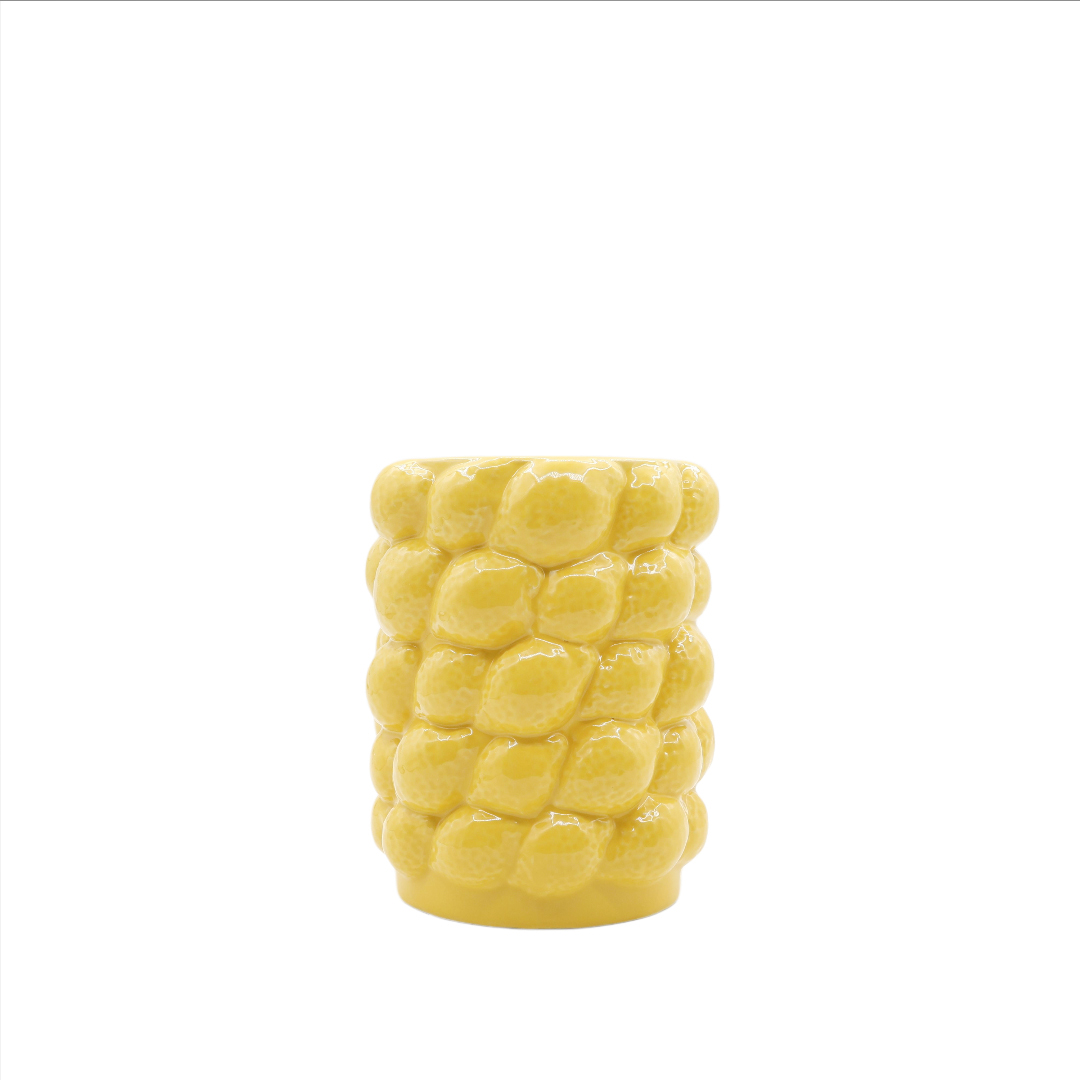 Vază pentru flori M26-330, cu lămâi, ceramică, galbenă, 15 x 12 cm