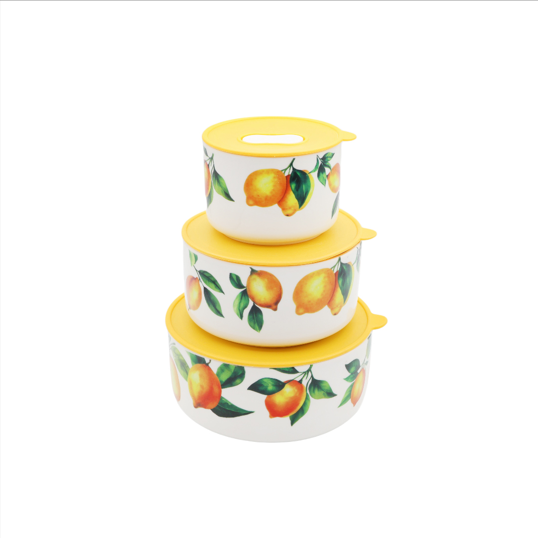 Set containere M26-218, 3 buc, ceramică, imprimeu lămâie, 320 ml / 580 ml / 900 ml