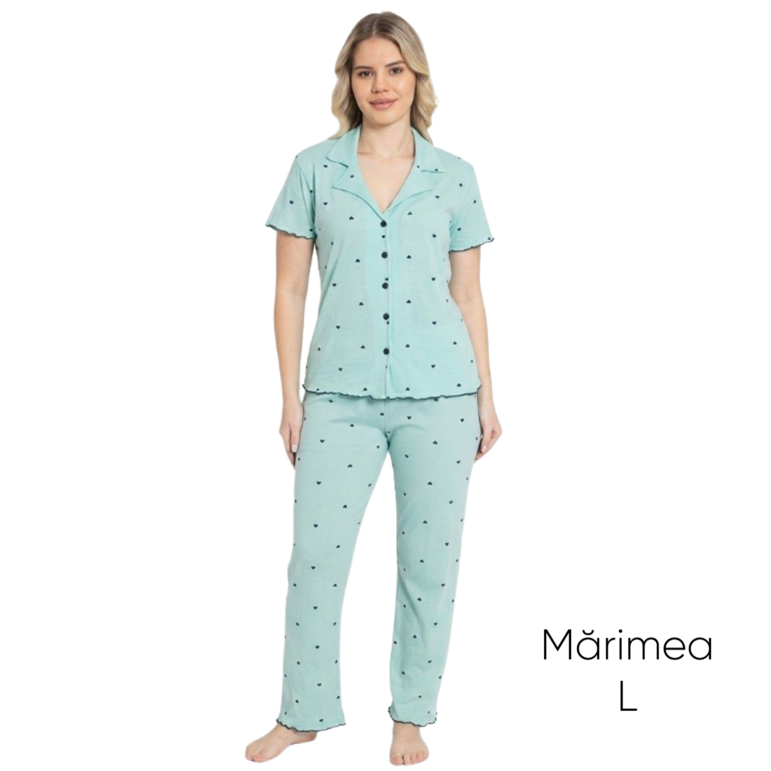 Pijama pentru dame Mirano, maiou cu pantaloni, 1712, mint cu inimioare negre, M-L-XL - thumbs image 1