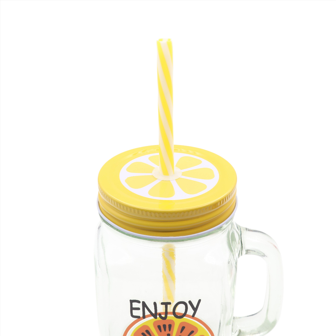 Pahar pentru limonadă cu pai M27-177, sticlă, 450 ml, imprimeu citrus - thumbs image 2