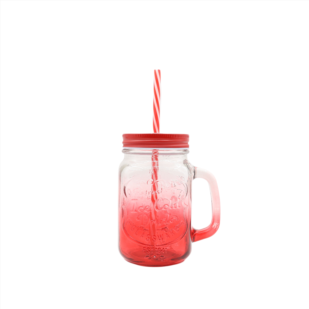 Pahar pentru limonadă cu pai M27-178, sticlă, 450 ml, multicolor - Roşu