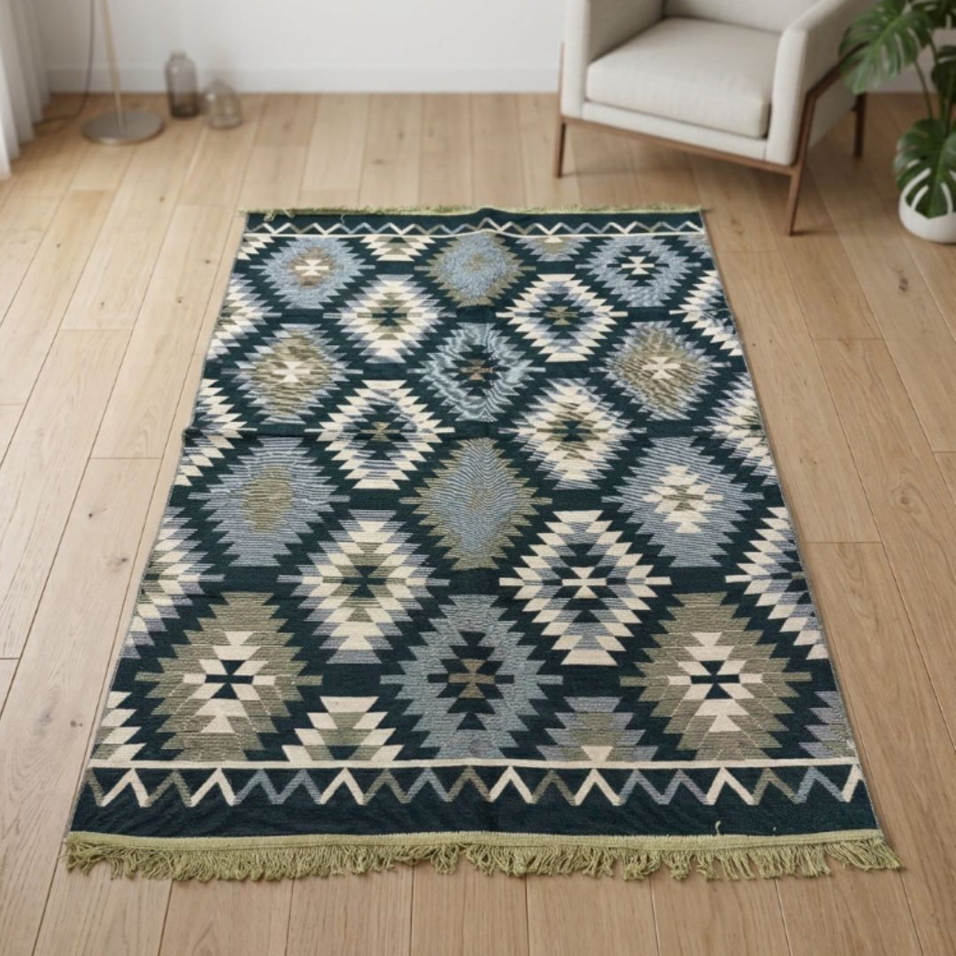 Covor tradițional Iuta, 120 x 180 cm, Antik Kilim, bumbac și poliester, verde și roșu - thumbs image 2