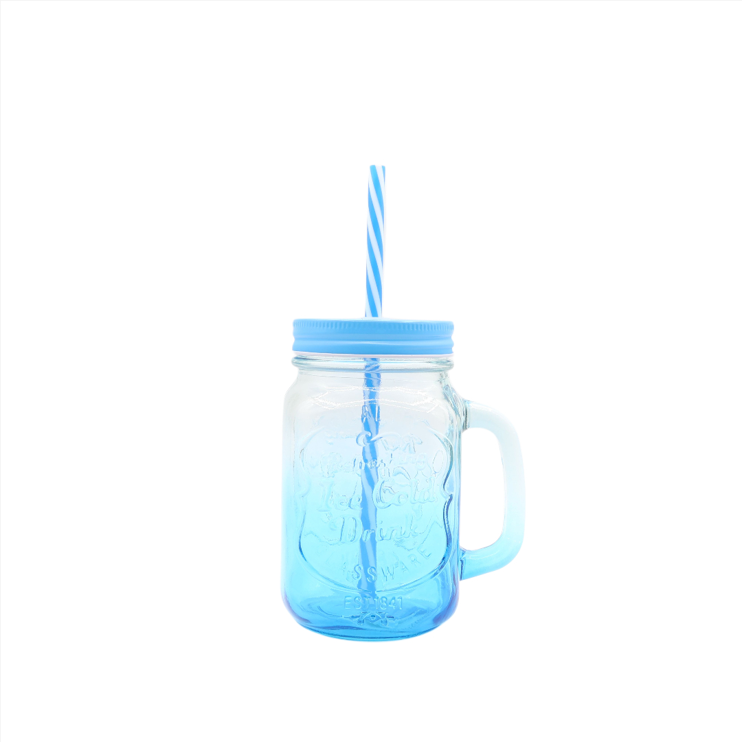 Pahar pentru limonadă cu pai M27-178, sticlă, 450 ml, multicolor