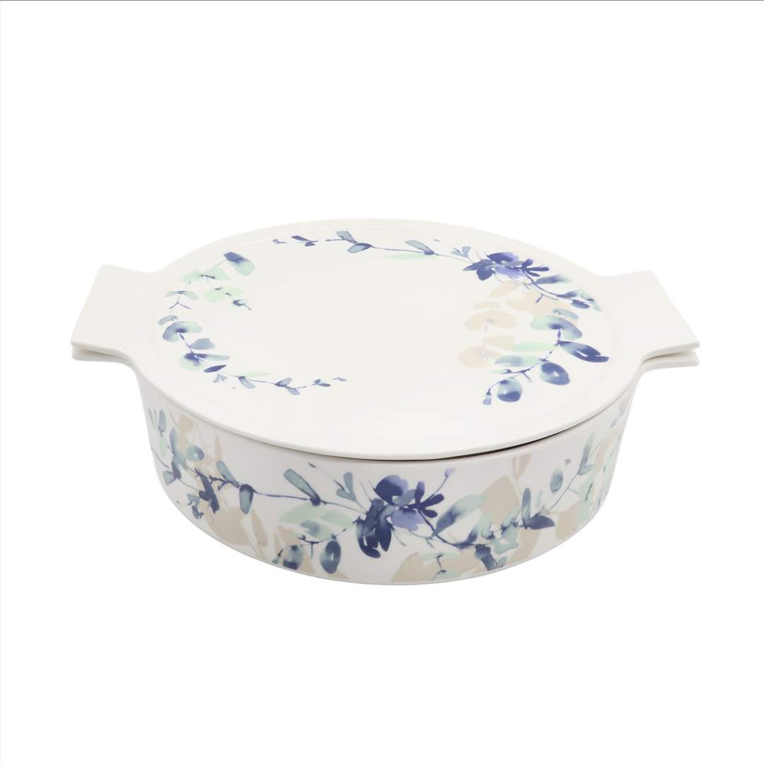 Tavă pentru copt M26-193, cu capac, ceramică, imprimeu frunze, rotundă, 3200 ml, 37 x 28 x 9 cm