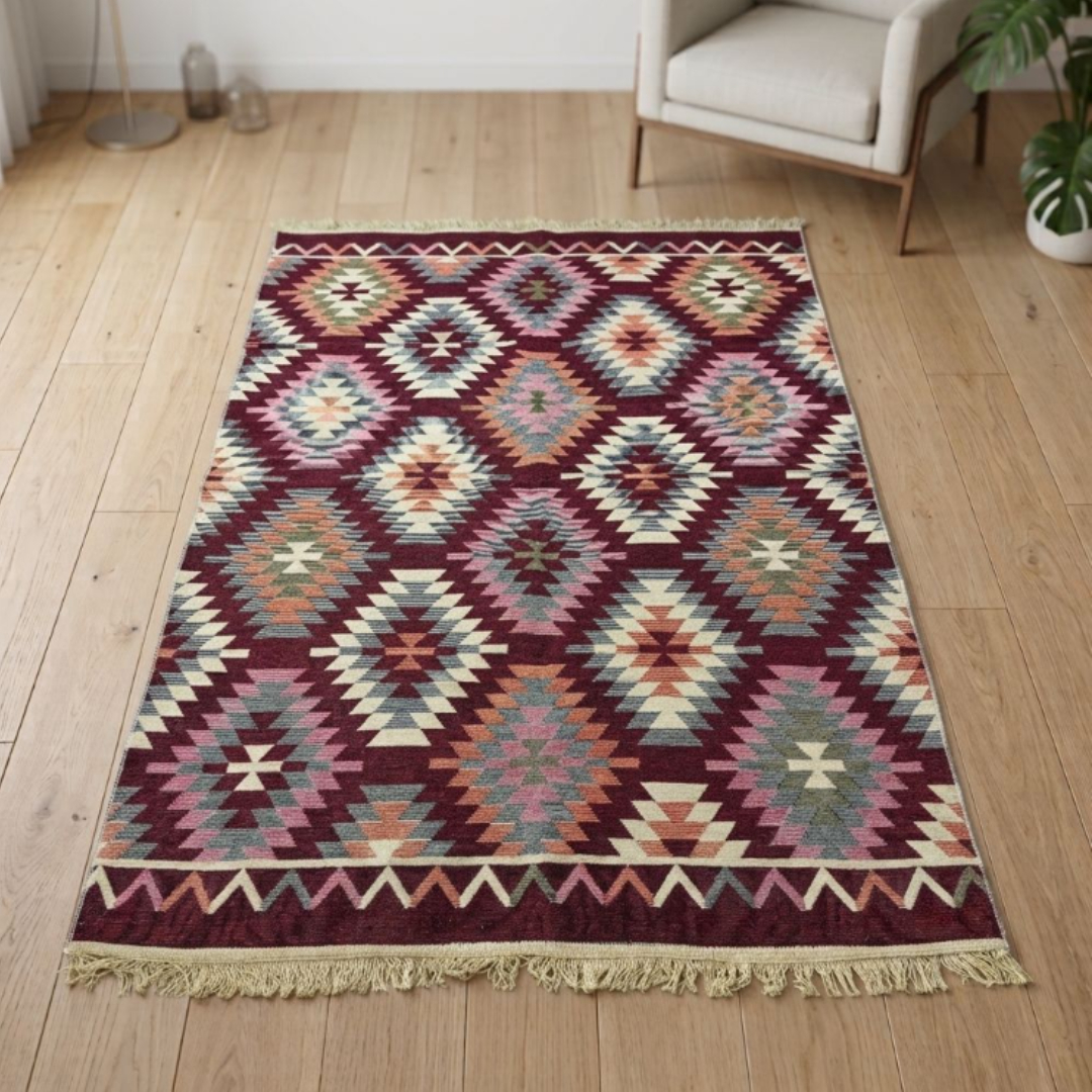 Covor tradițional Iuta, 120 x 180 cm, Antik Kilim, bumbac și poliester, verde și roșu - thumbs image 2