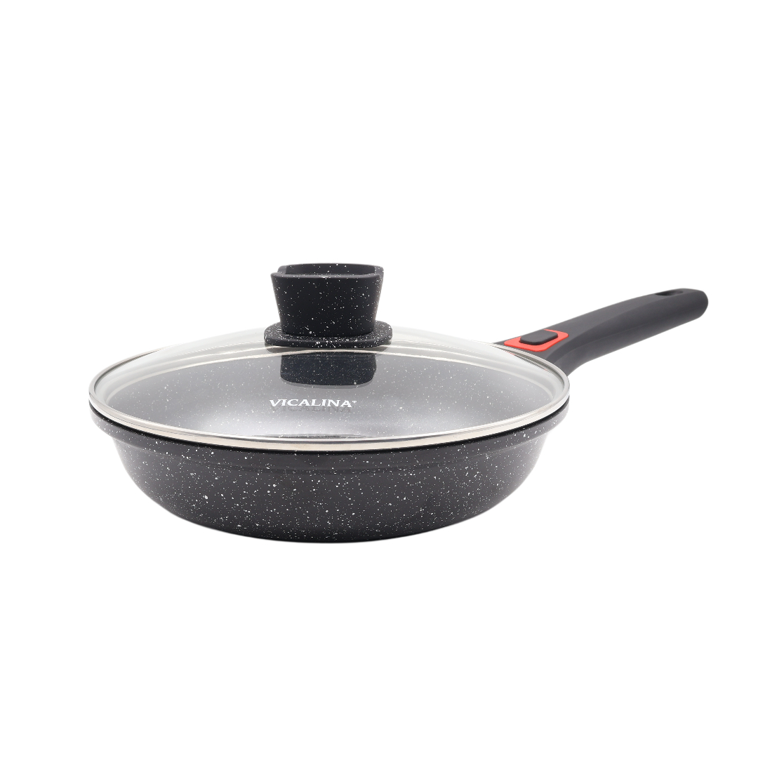 Tigaie Vicalina VL-6224, acoperire ceramică, 24 cm, cu capac, mâner detașabil, 1,9 L