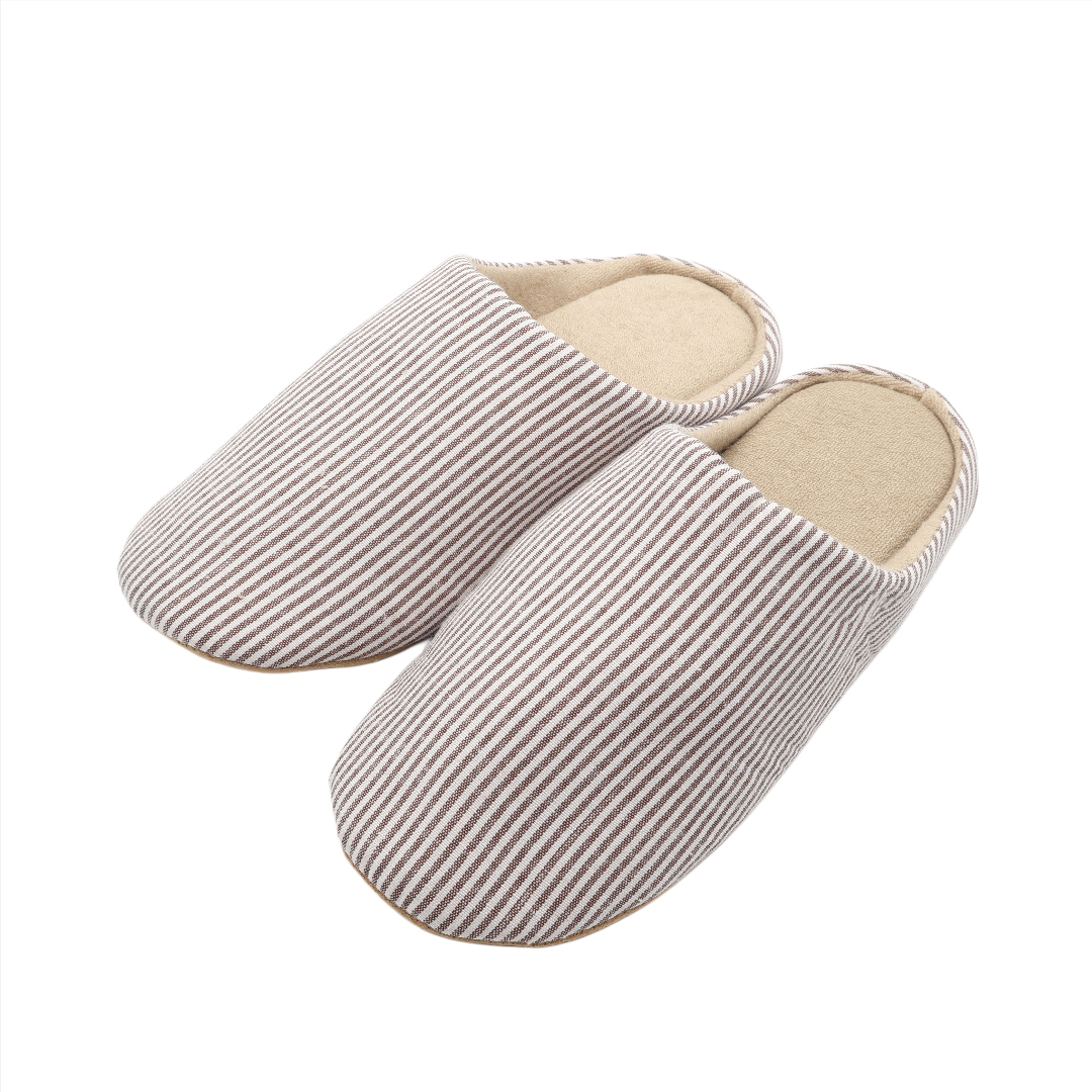 Papuci de cameră dame și bărbați M26-443, imprimeu dungi, talpa din textil, multicolor, marimea 36-37 / 44-45 - Maro