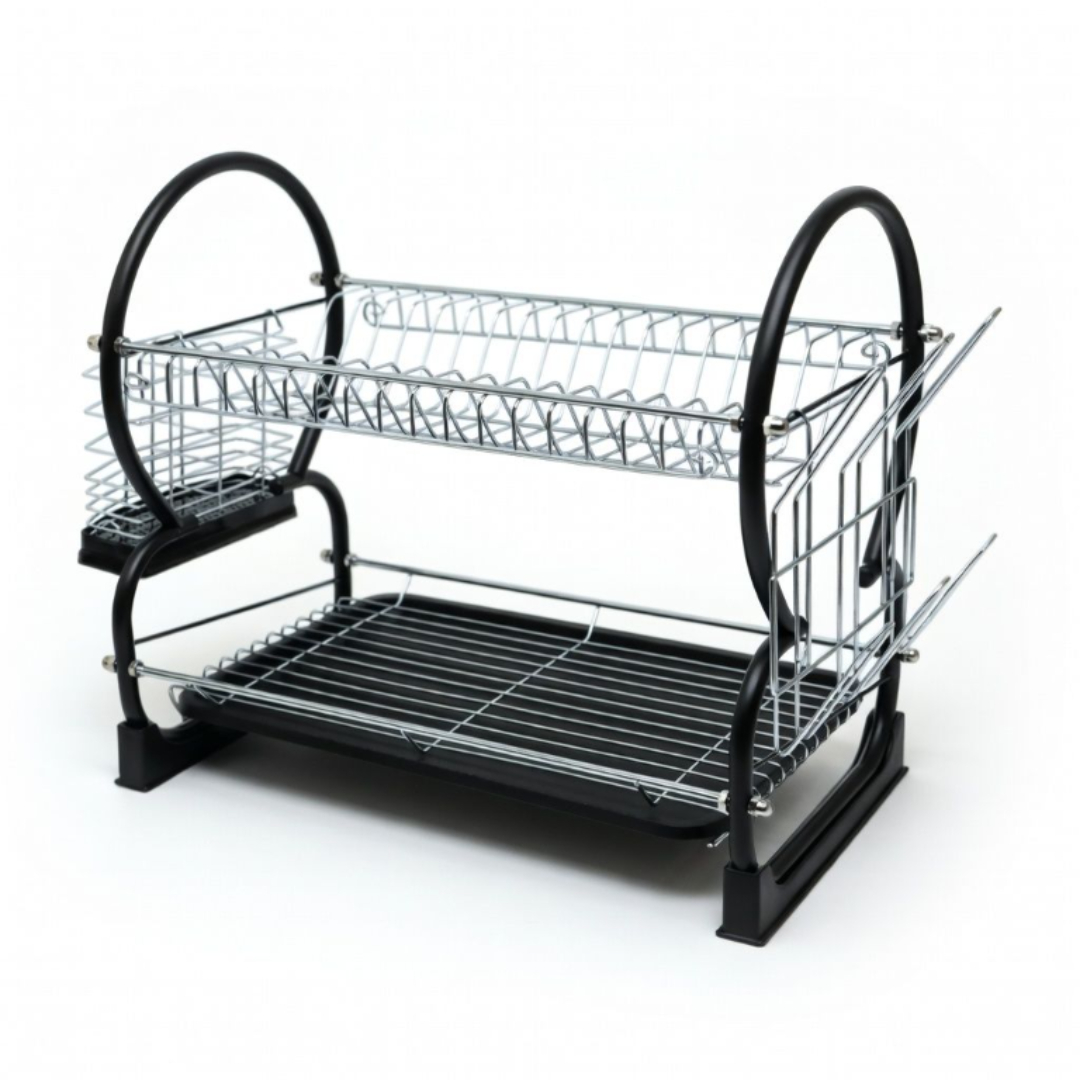 Suport pentru veselă Vicalina, VL-0002, 2 nivele, negru, 45 cm x 37.5 cm x 25 cm