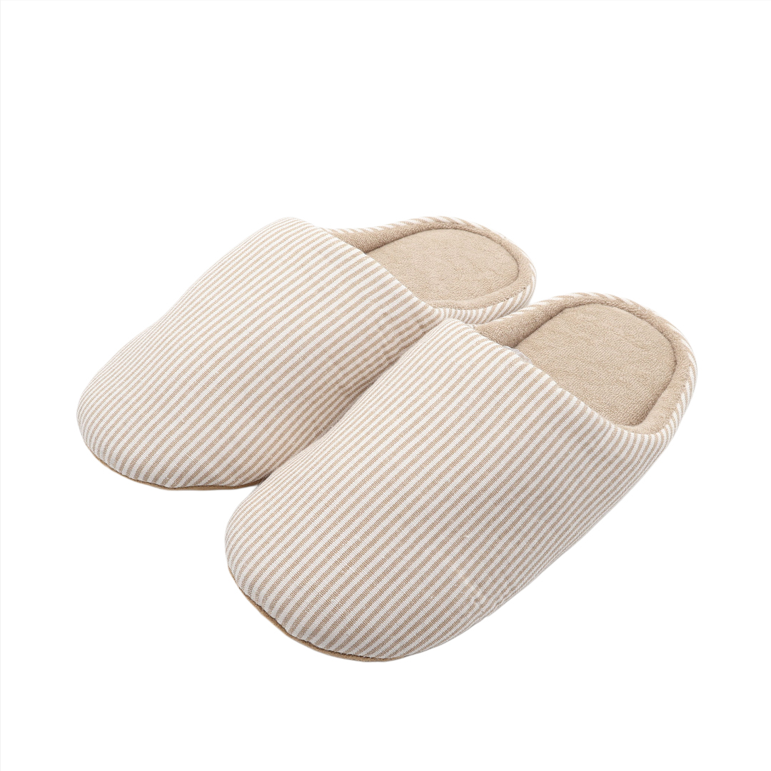 Papuci de cameră dame și bărbați M26-443, imprimeu dungi, talpa din textil, multicolor, marimea 36-37 / 44-45 - Bej