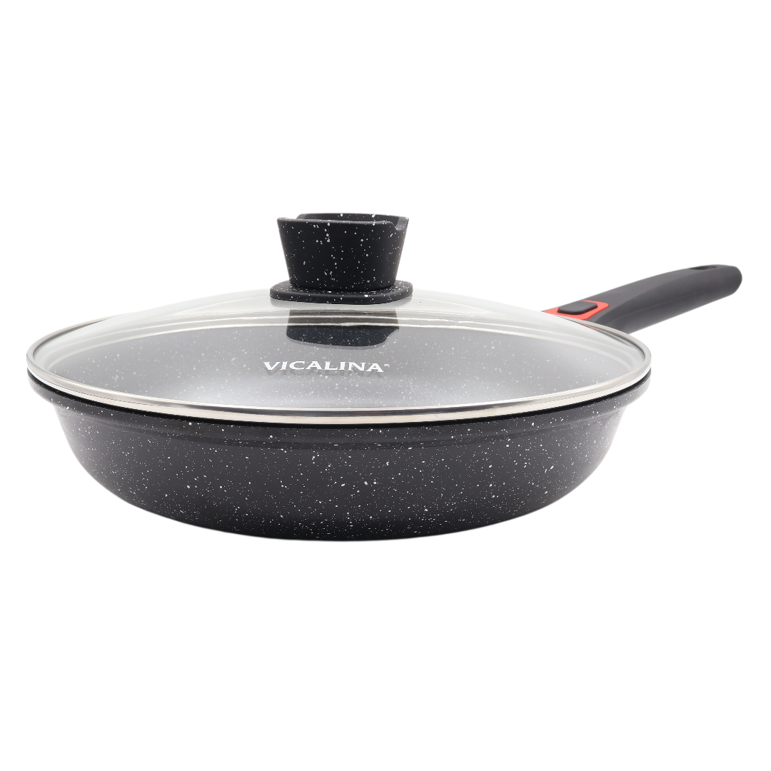 Tigaie Vicalina VL-6228, acoperire ceramică, 28 cm, cu capac, mâner detașabil, 2.8 L