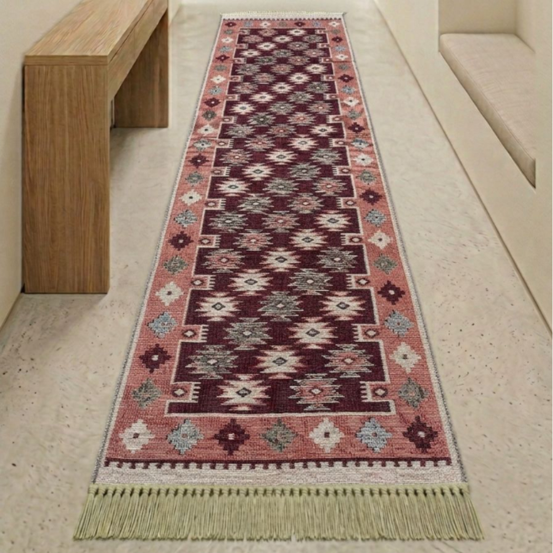 Covor tradițional Iuta, 60 x 200 cm, Antik Kilim, bumbac și poliester, verde și roșu - thumbs image 3