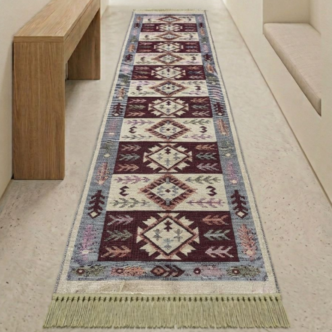 Covor tradițional Iuta, 60 x 200 cm, Antik Kilim, bumbac și poliester, verde și roșu - thumbs image 2