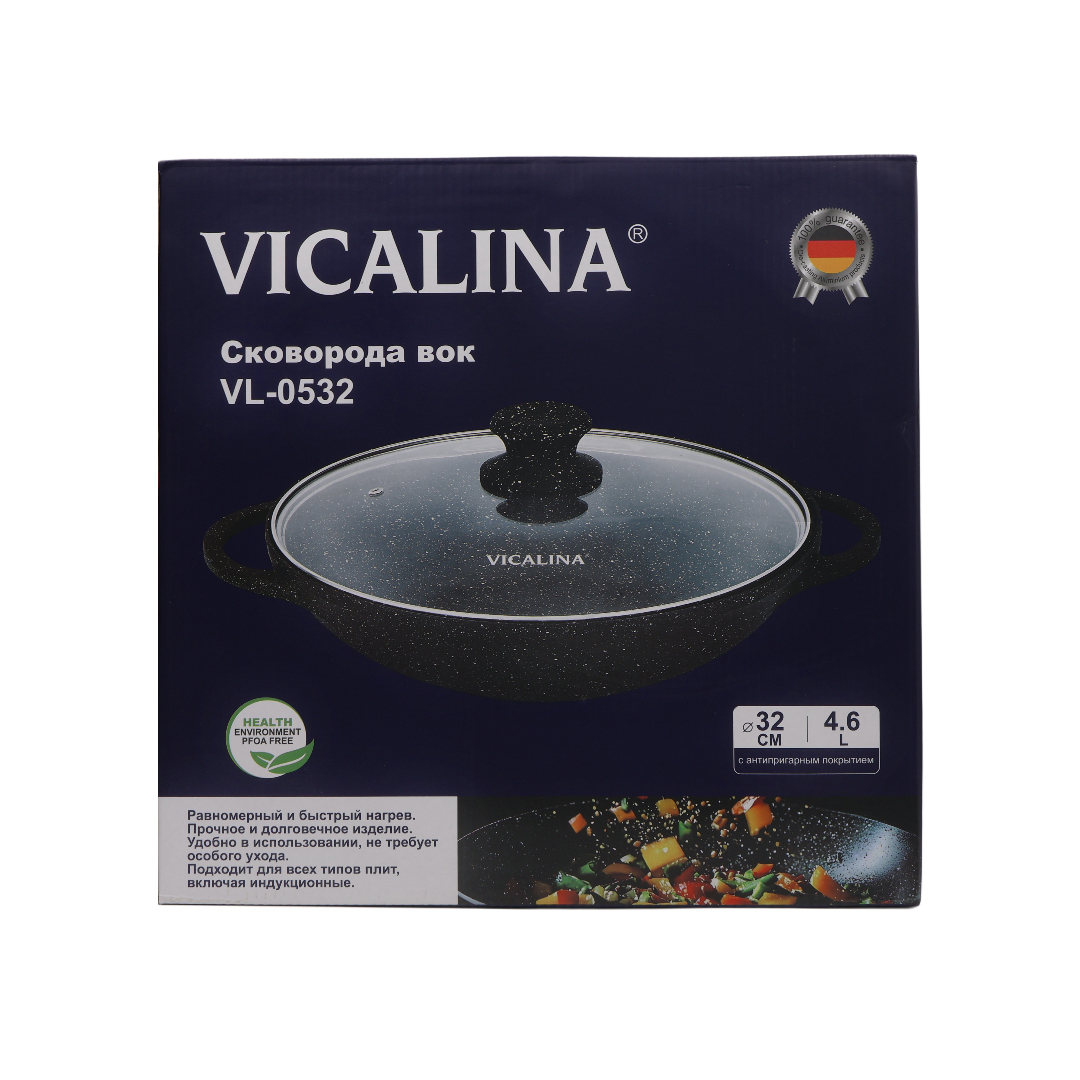 Tigaie Wok Vicalina VL-0532, acoperire ceramică, 32 cm, cu capac, 4.6 L - thumbs image 2