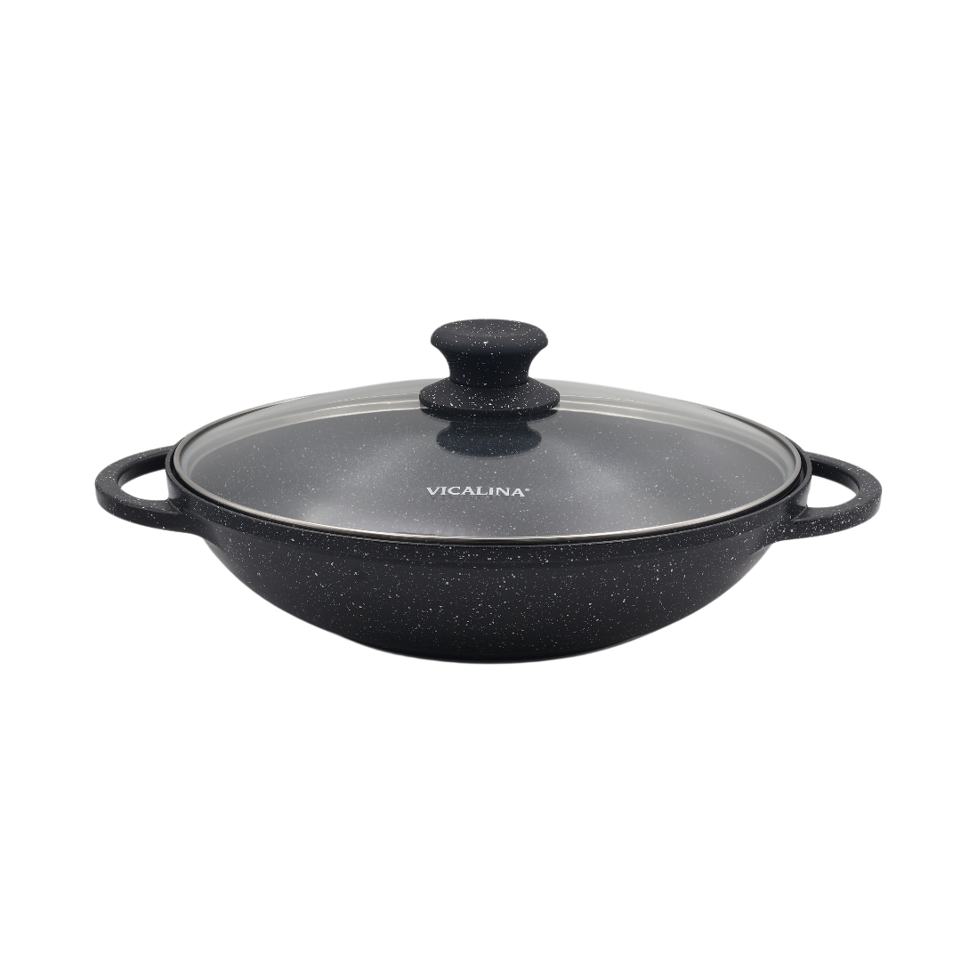 Tigaie Wok Vicalina VL-0532, acoperire ceramică, 32 cm, cu capac, 4.6 L