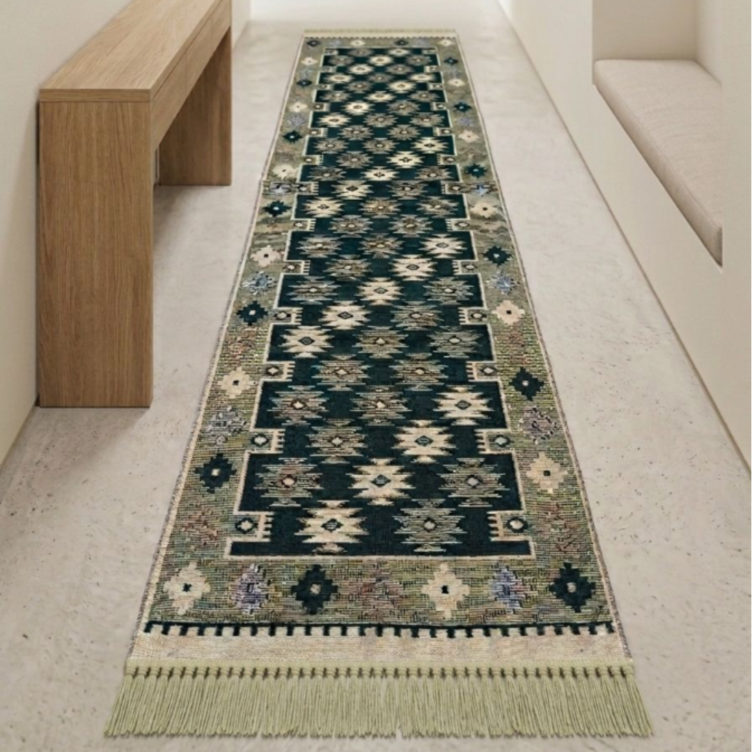 Covor tradițional Iuta, 60 x 200 cm, Antik Kilim, bumbac și poliester, verde și roșu - thumbs image 3