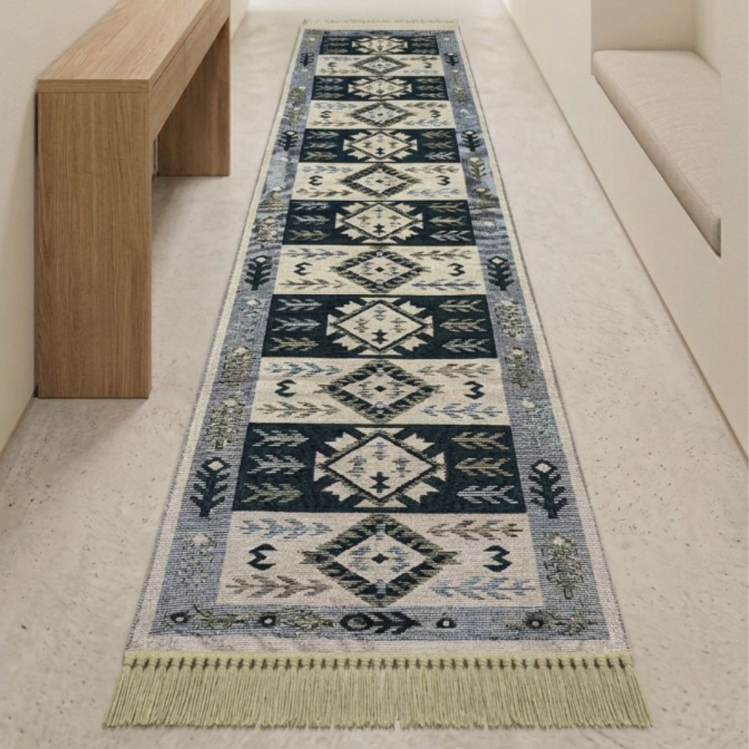 Covor tradițional Iuta, 60 x 200 cm, Antik Kilim, bumbac și poliester, verde și roșu - thumbs image 2