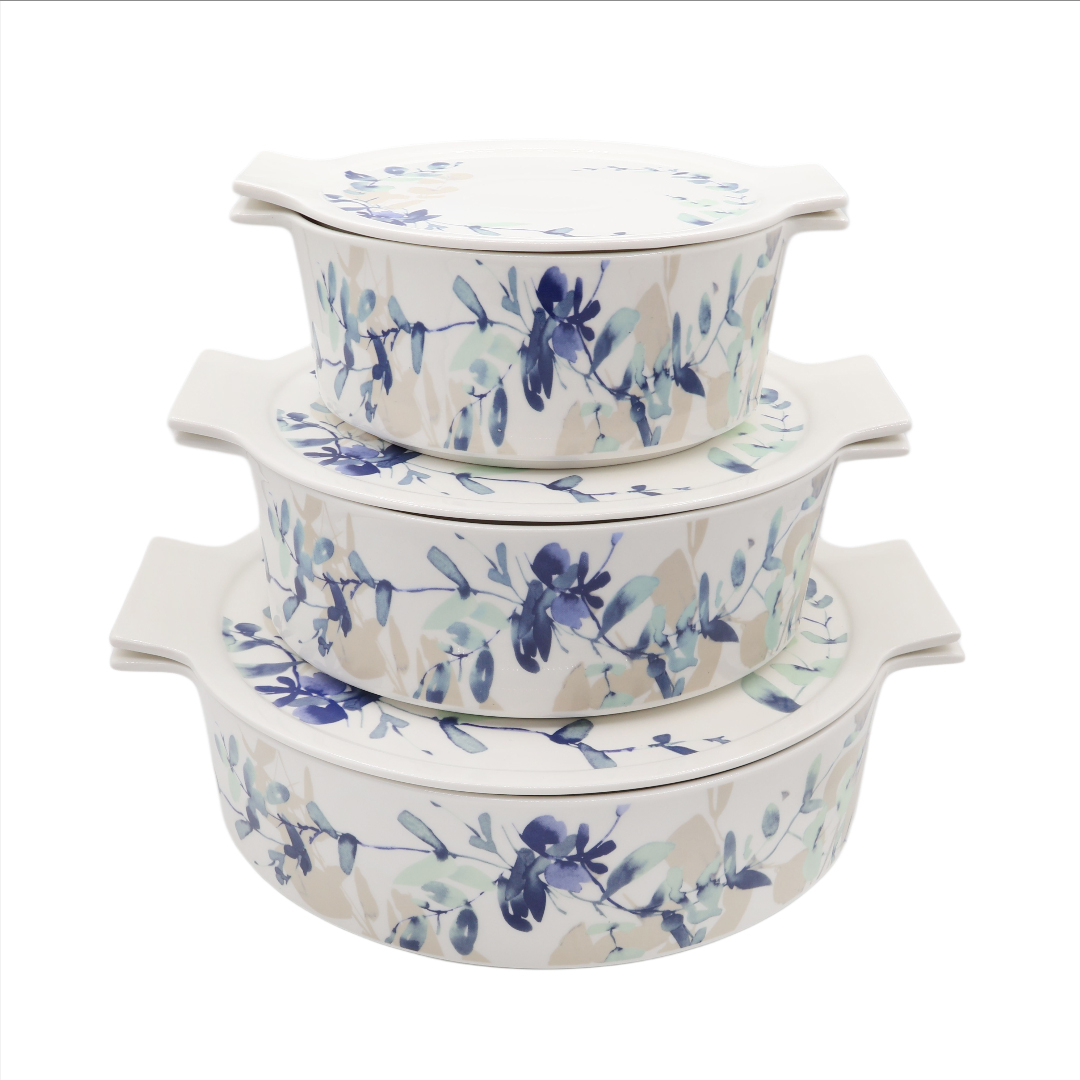 Tavă pentru copt M26-191, cu capac, ceramică, imprimeu frunze, rotundă, 1400 ml, 22 x 19 x 9 cm - thumbs image 2