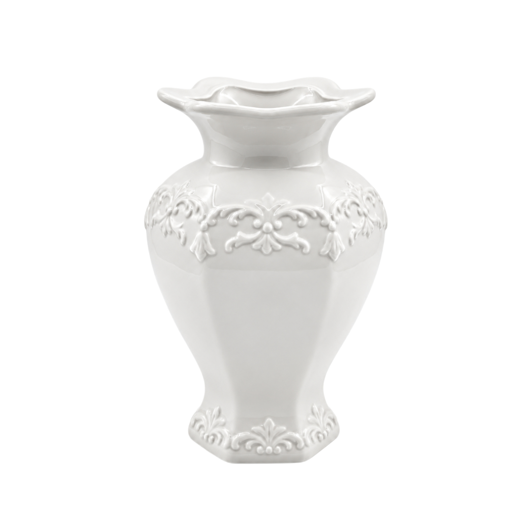 Vază pentru flori M26-333, ceramică, vintage, multicolor, 20.3 x 14.5 cm - Alb
