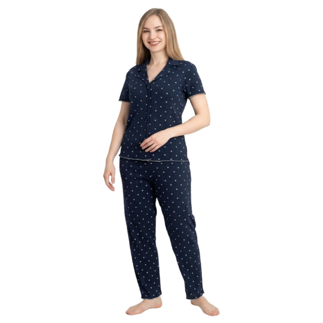 Pijama pentru dame Mirano, maiou cu pantaloni, 1709, albastră cu floricele, M-L-XL