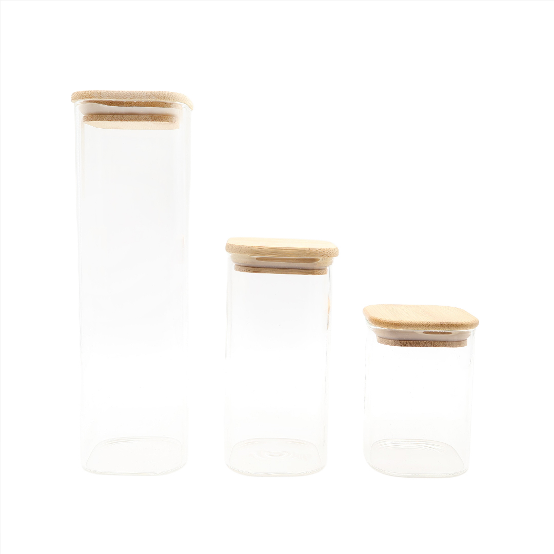 Set 3 recipiente pentru condimente DELI Glass, M27-185, sticlă cu capac de bambus 320 ml,  6 x 6 x 12.4 cm - thumbs image 2