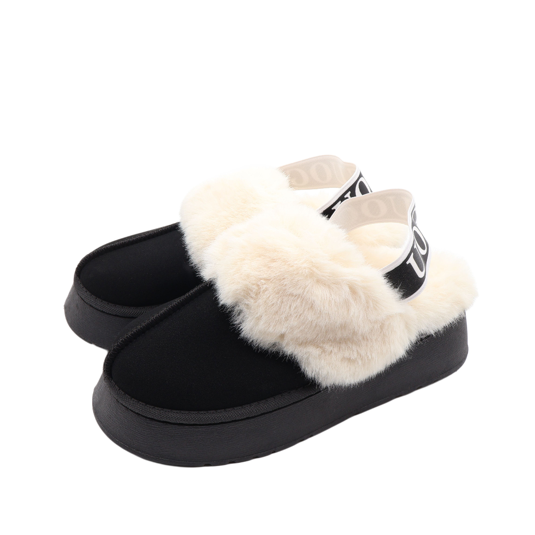 Papuci pentru dame M26-458 cu elastic și blăniță, textil Nubuc, talpa EVA, multicolor, mărimea 36 - 41 - Negru