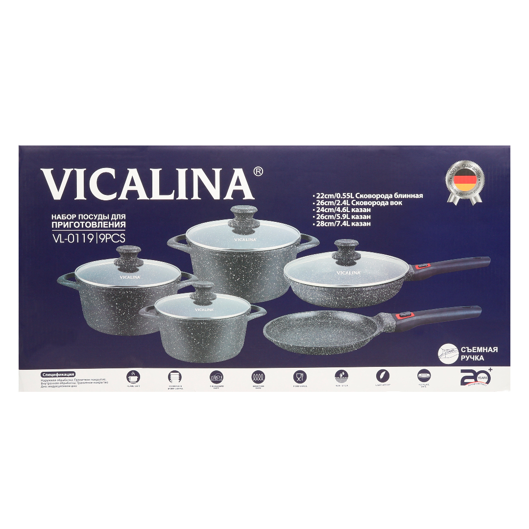 Set din 9 piese Vicalina VL-0119, acoperire ceramică, (24cm - 4.6L), (26 cm - 5.9L), (28cm - 7.4L), (22cm - 0.55L), (26cm - 2.4L) - thumbs image 7