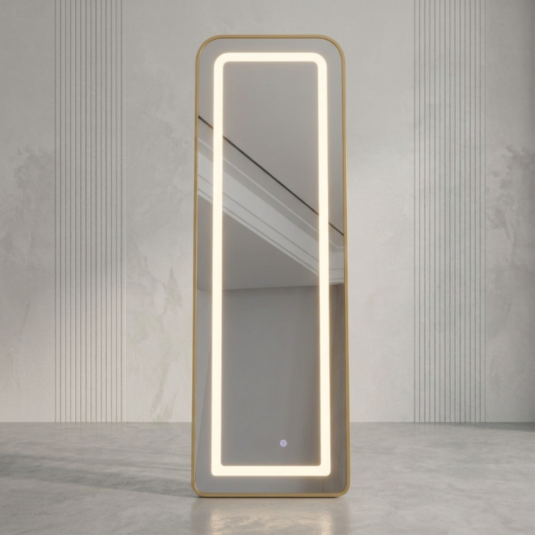 Oglindă cu iluminare LED, M24-187, pătrată, 150 x 40 cm, pe picior și pe perete
