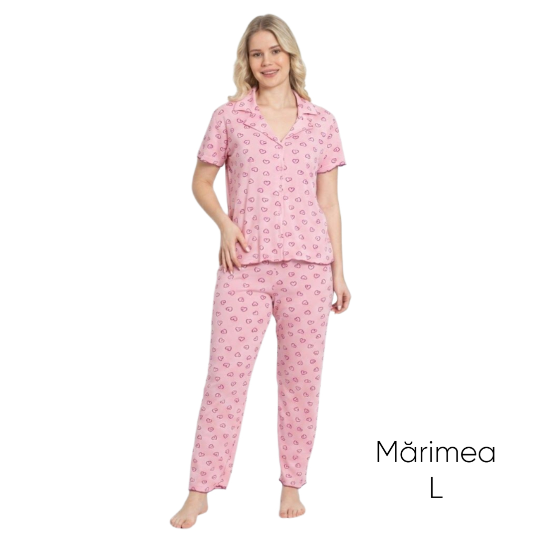 Pijama pentru dame Mirano, maiou cu pantaloni, 1711, roz cu iminioare, M-L-XL - thumbs image 1
