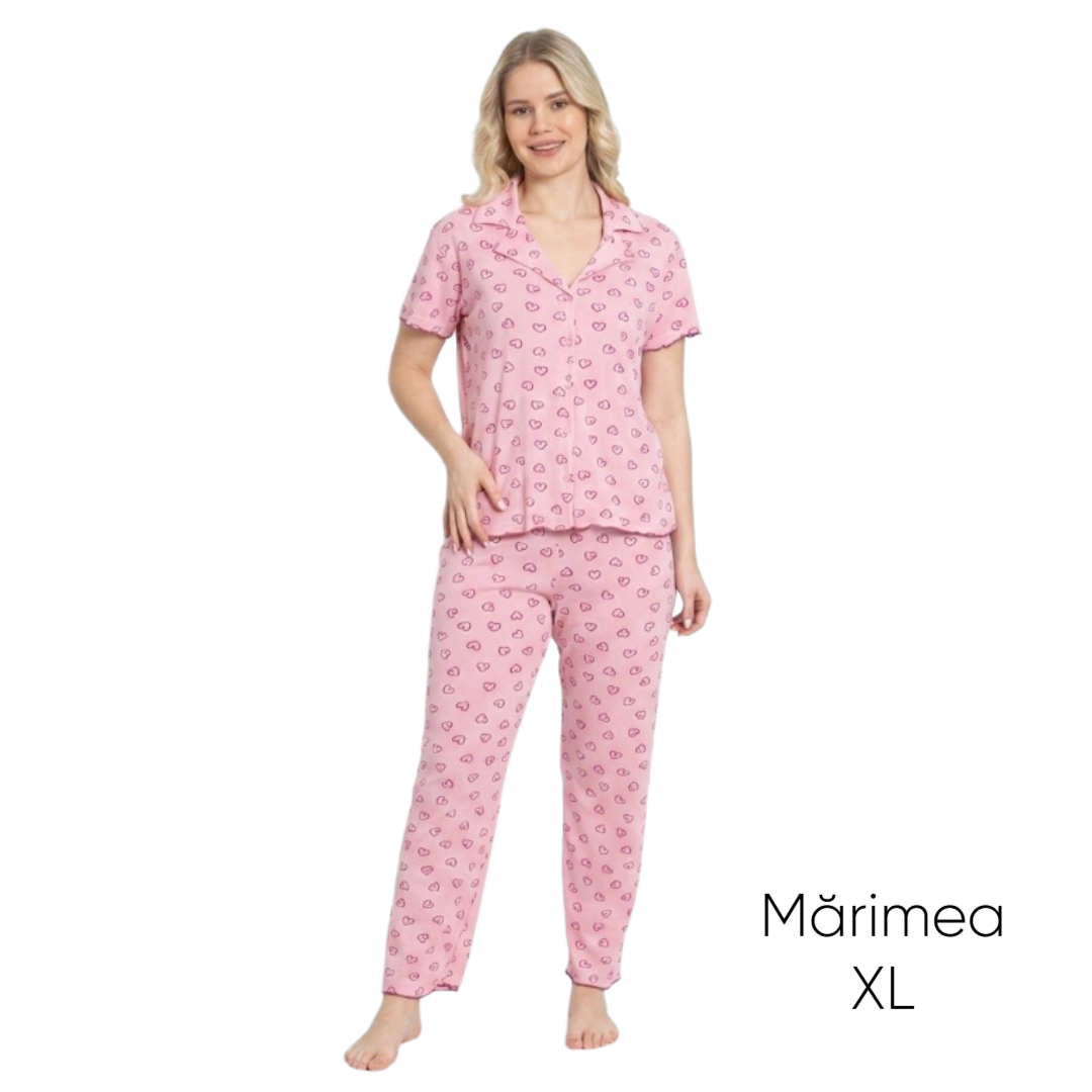 Pijama pentru dame Mirano, maiou cu pantaloni, 1711, roz cu iminioare, M-L-XL - XL