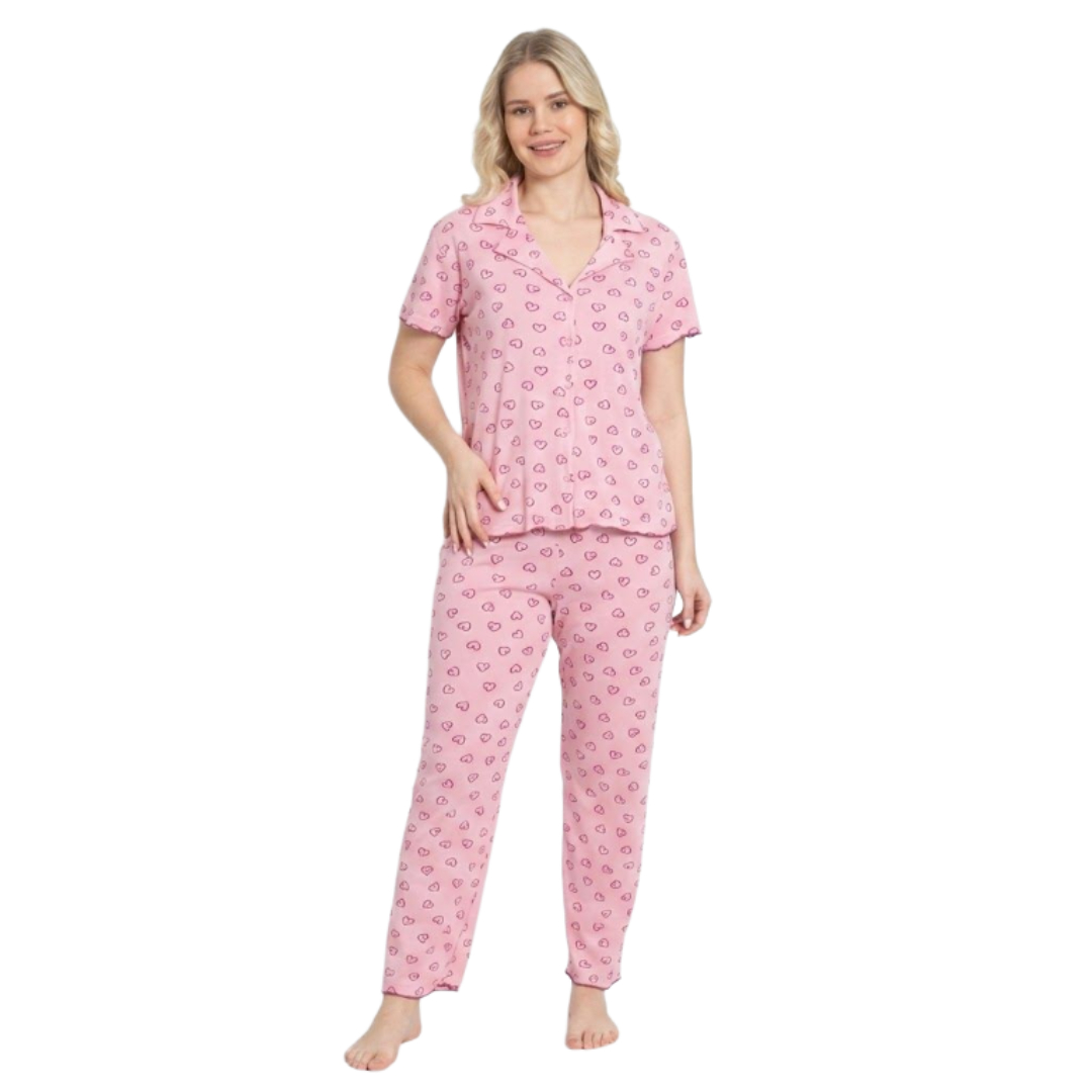 Pijama pentru dame Mirano, maiou cu pantaloni, 1711, roz cu iminioare, M-L-XL