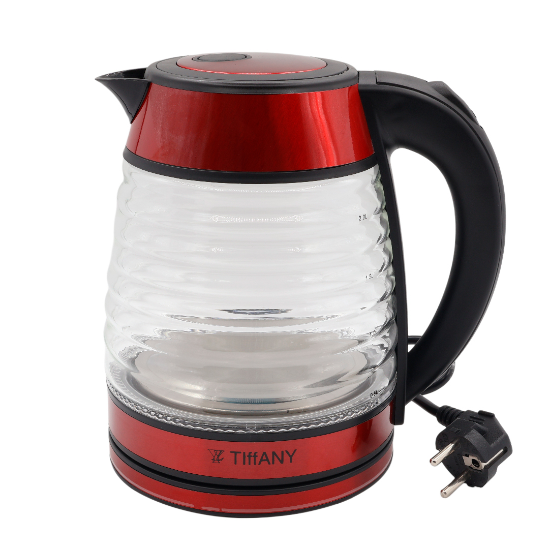 Fierbător de apă Tiffany TF-977, 2 L, sticlă, transparent, roșu, 1500 W
