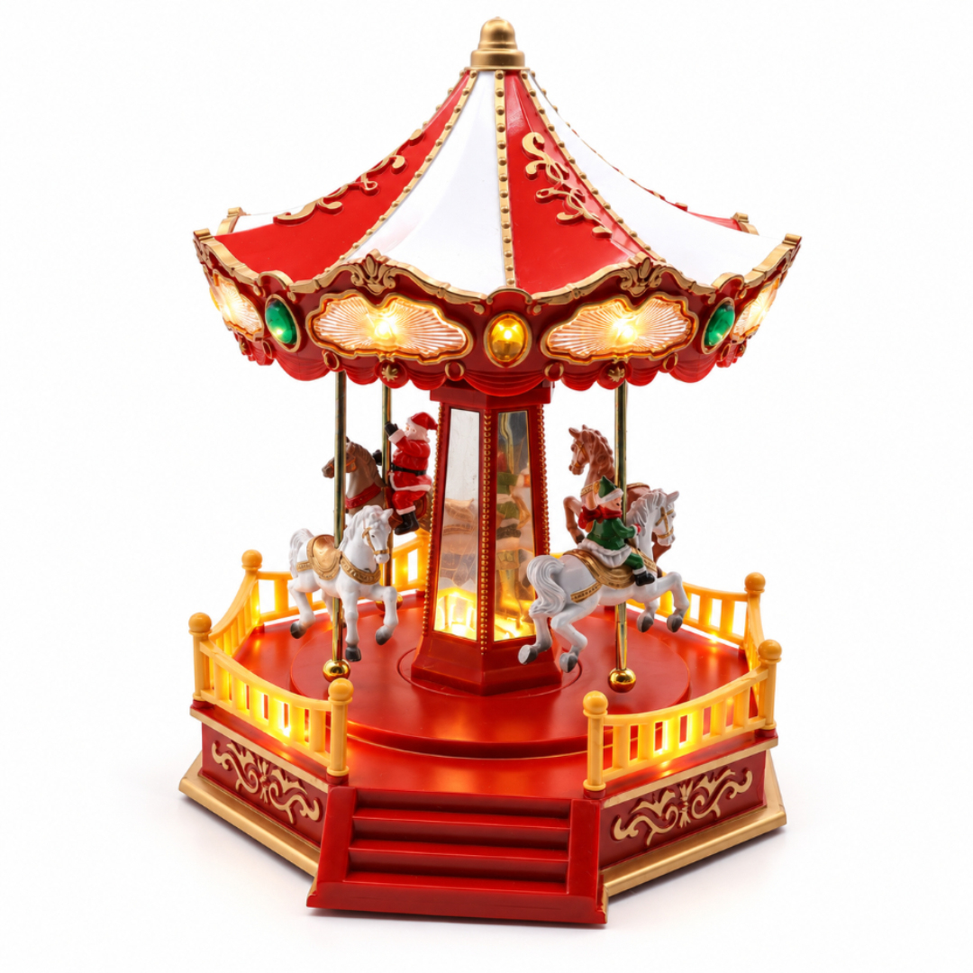 Decorațiune muzicală "Carusel" M26-89, LED, ninsoare, plastic, 20 x 23.5 cm