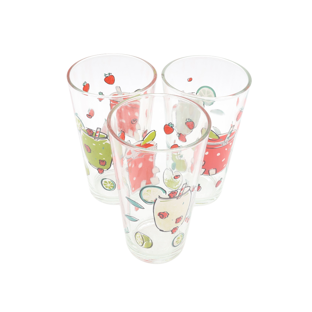 Set din 3 pahare pentru apă M21-338-2, imprimeu cu fructe roșii, sticlă, 500 ml - thumbs image 2