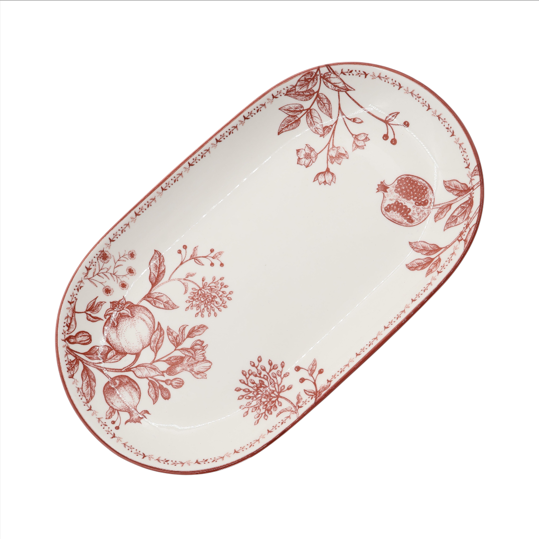 Platou de servire Gupan M26-144, ceramică, imprimeu rodie, 32.5 x 18.5 cm