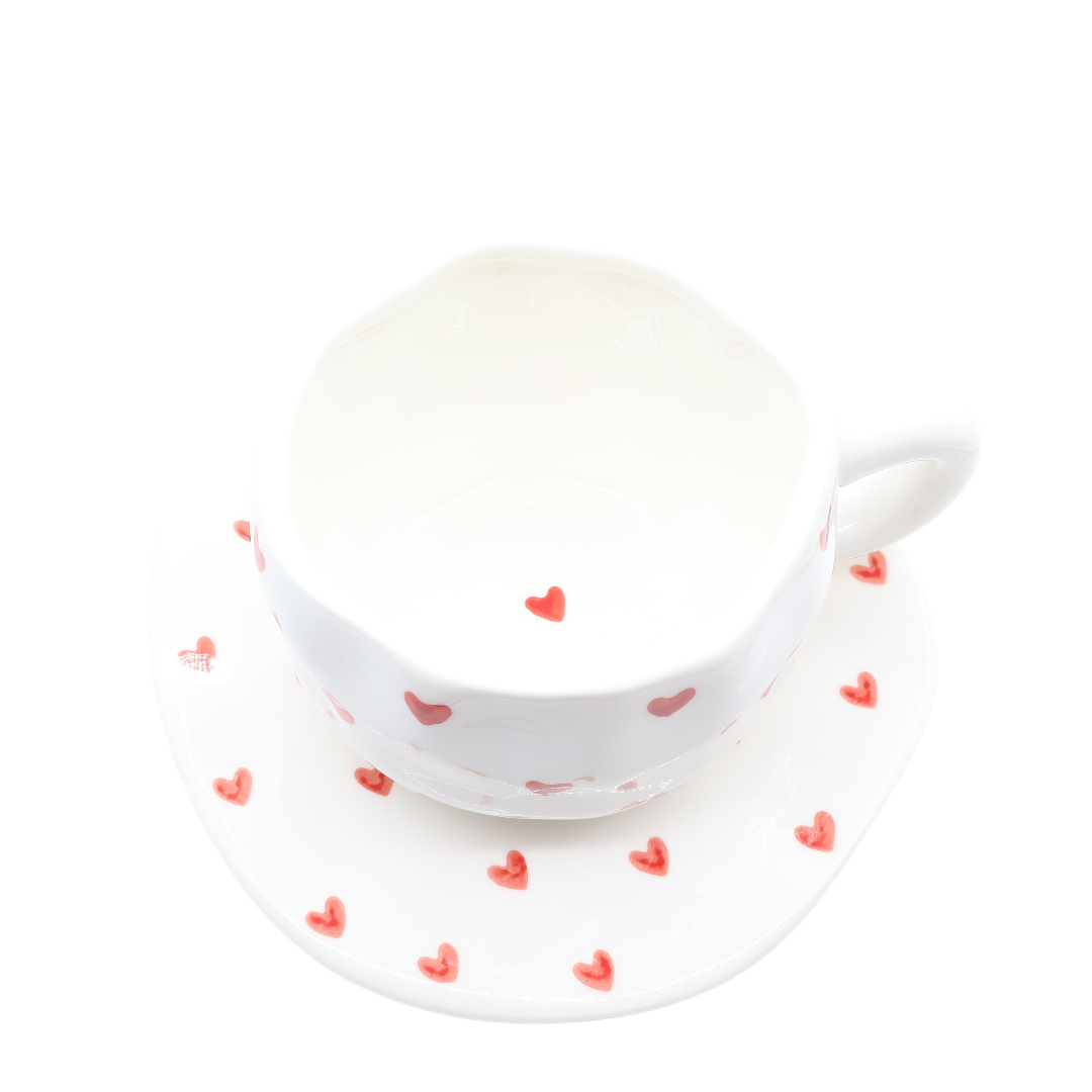 Ceașcă cu farfurie, M20-194-2, ceramică, imprimeu inimi, 300 ml - thumbs image 2