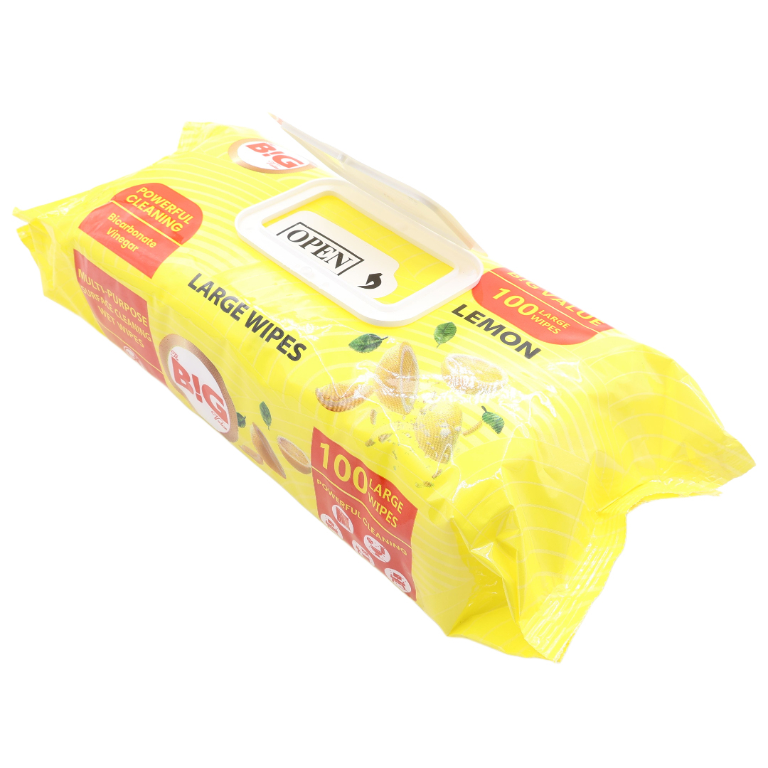Șervețele umede BIG, Lămăie, 100 buc, pentru suprafețe, cu capac - thumbs image 2