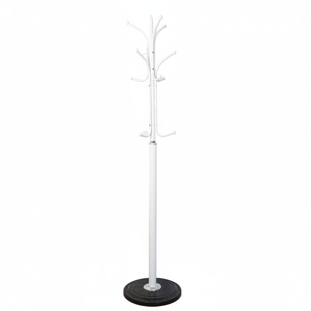 Cuier de podea M25-51, alb, metal, 12 cârlige, 178 cm