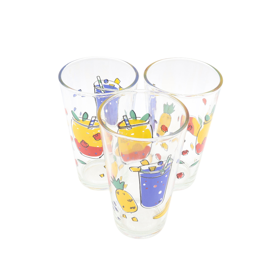 Set din 3 pahare pentru apă M21-338-1, imprimeu cu fructe exotice, sticlă, 500 ml - thumbs image 2