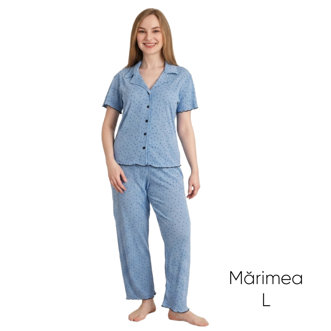 Pijama pentru dame Mirano, maiou cu pantaloni, 1710, albastră cu puncte negre, M-L-XL - thumbs image 1