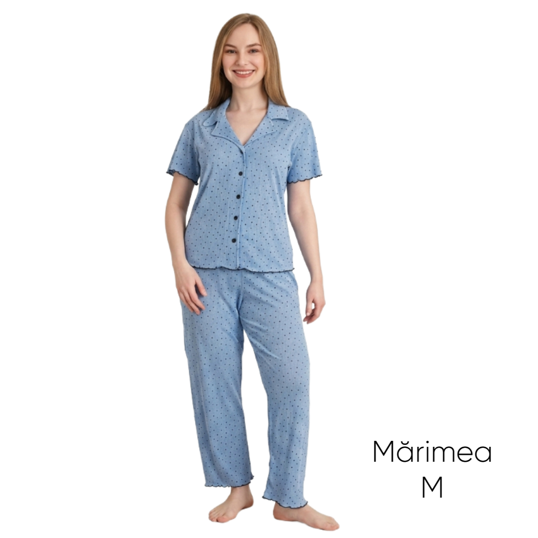 Pijama pentru dame Mirano, maiou cu pantaloni, 1710, albastră cu puncte negre, M-L-XL - M